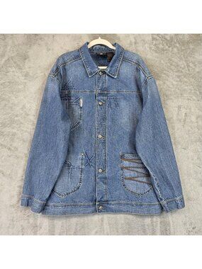 Rocawear Jacket Mens XL Blue Denim Button Front Hip Hop Streetwear Workwear Y2K